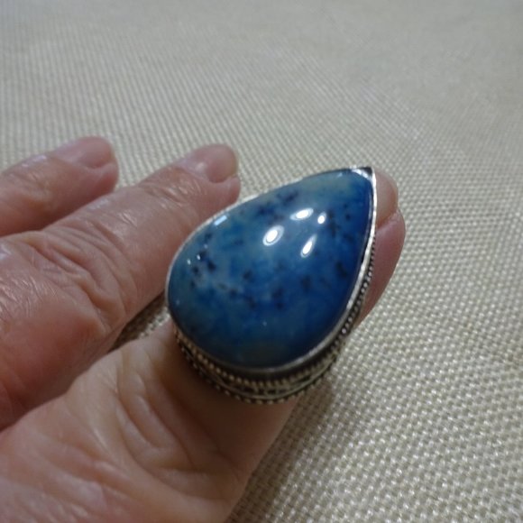 Beautiful "BLUE DENDRITE OPAL" Handmade Sterling Ring Size 6.5 #660B - Picture 1 of 4